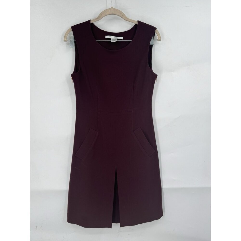 Diane von Furstenberg Dress Womens 4 Burgundy Sleeveless Shift Pockets Workwear